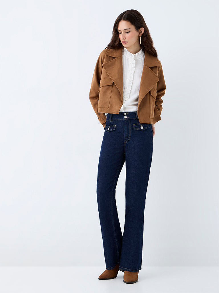 LOV Tan Solid Suede Jacket