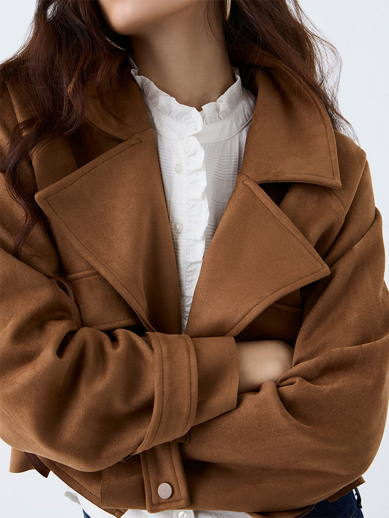 LOV Tan Solid Suede Jacket