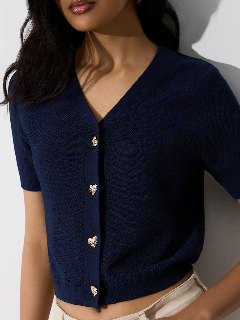 LOV Black Knit-Textured Cardigan