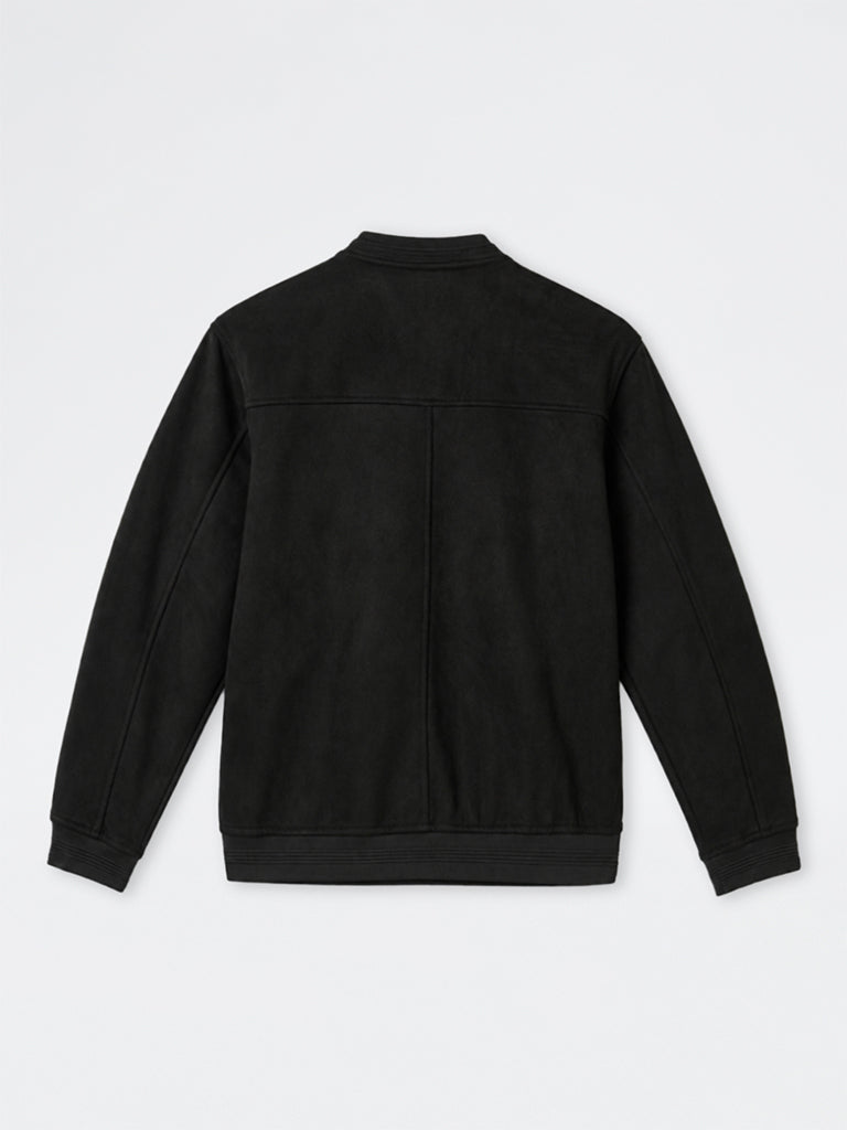 Ascot Black Solid Relaxed-Fit Suede Jacket