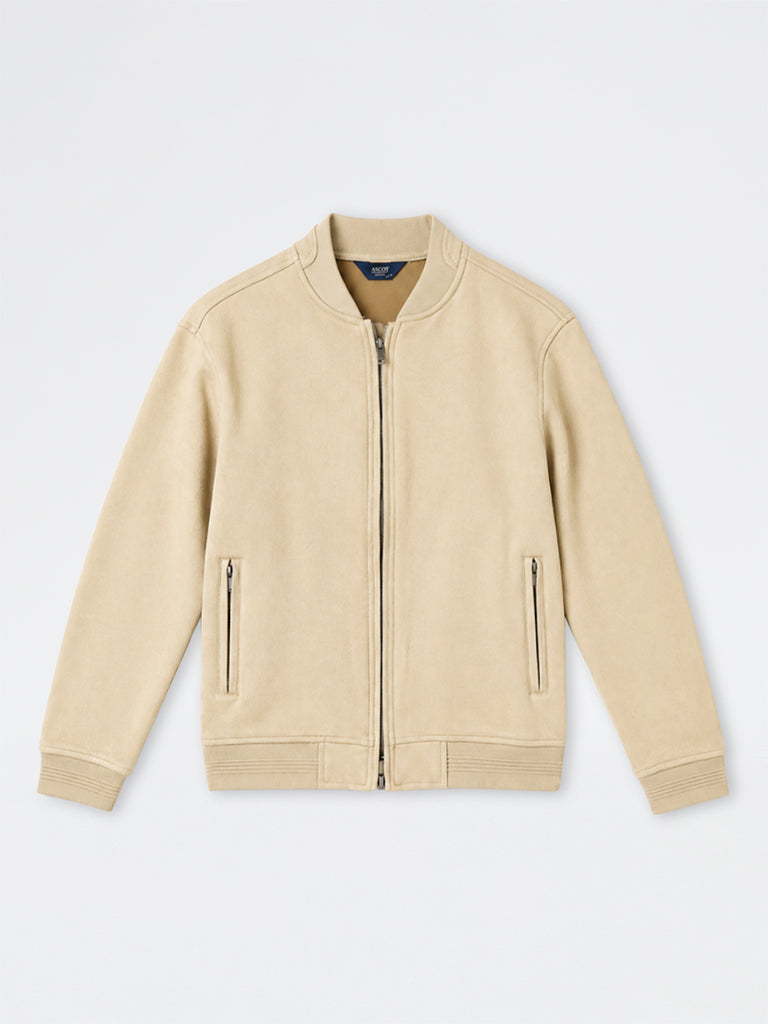 Ascot Beige Solid Relaxed-Fit Suede Jacket