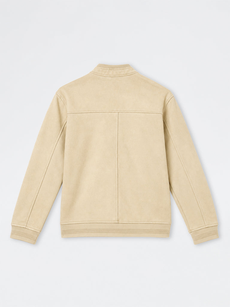 Ascot Beige Solid Relaxed-Fit Suede Jacket