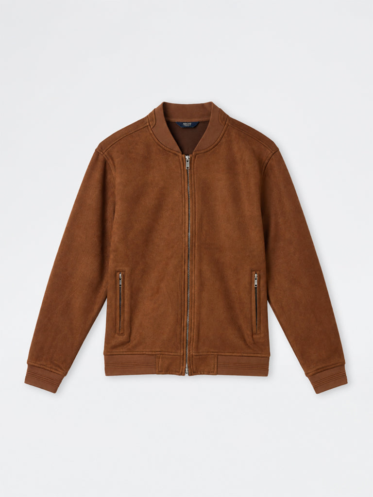Ascot Dark Tan Solid Relaxed-Fit Suede Jacket