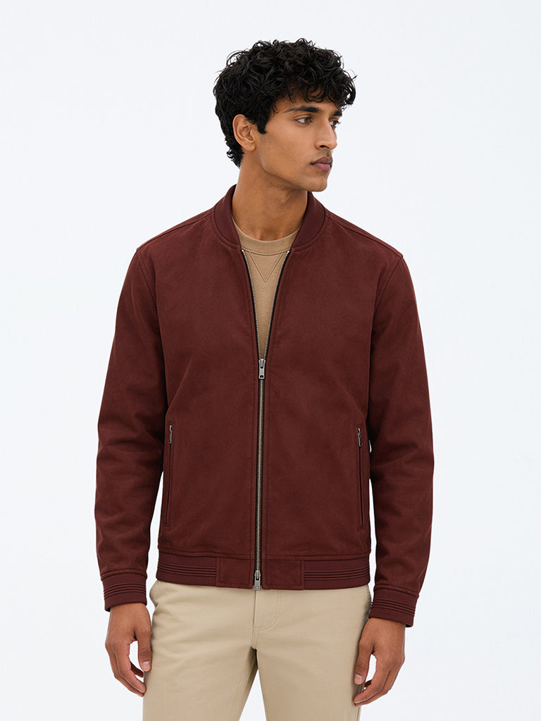 Ascot Light Maroon Solid Relaxed-Fit Suede Jacket