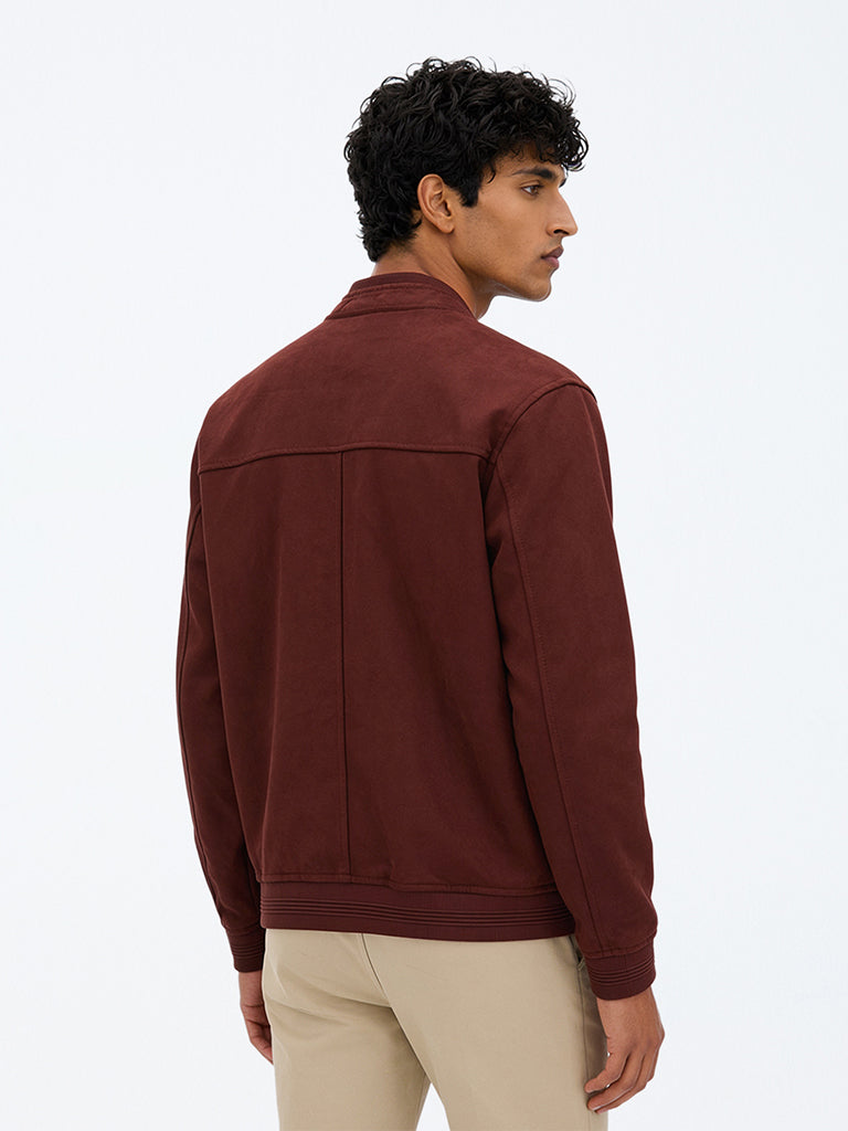 Ascot Light Maroon Solid Relaxed-Fit Suede Jacket