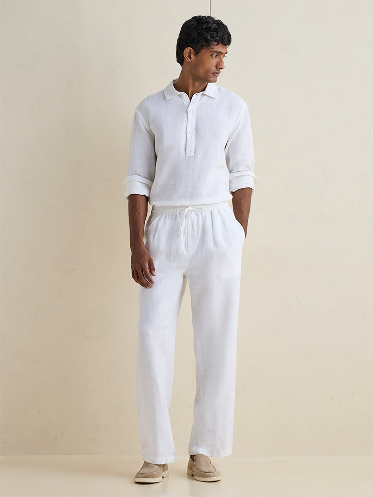 Ascot Off-White Relaxed-Fit Mid-Rise Linen Chinos