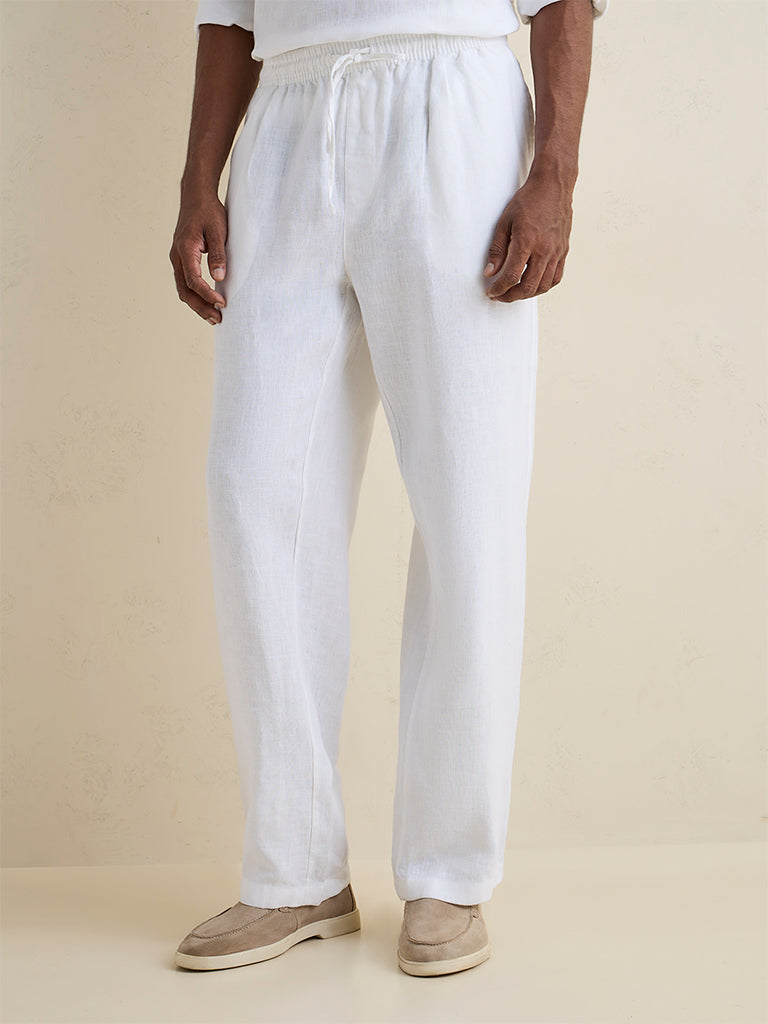 Ascot Off-White Relaxed-Fit Mid-Rise Linen Chinos