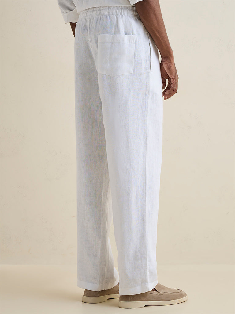 Ascot Off-White Relaxed-Fit Mid-Rise Linen Chinos