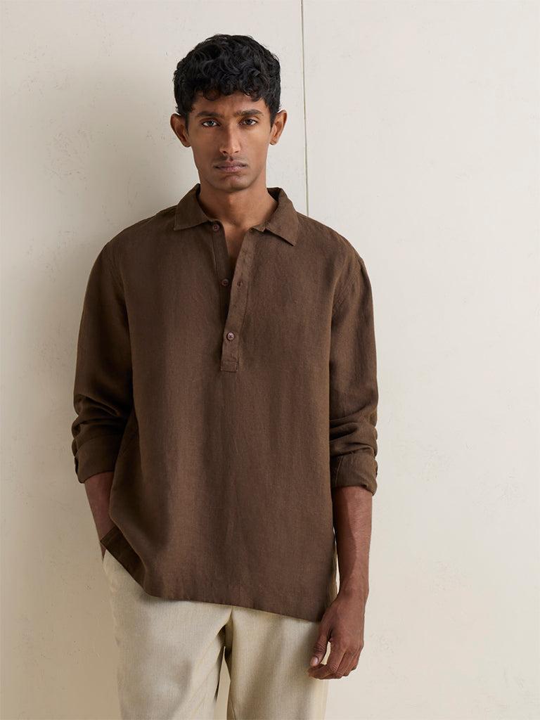 Ascot Dark Brown Relaxed-Fit Linen Shirt