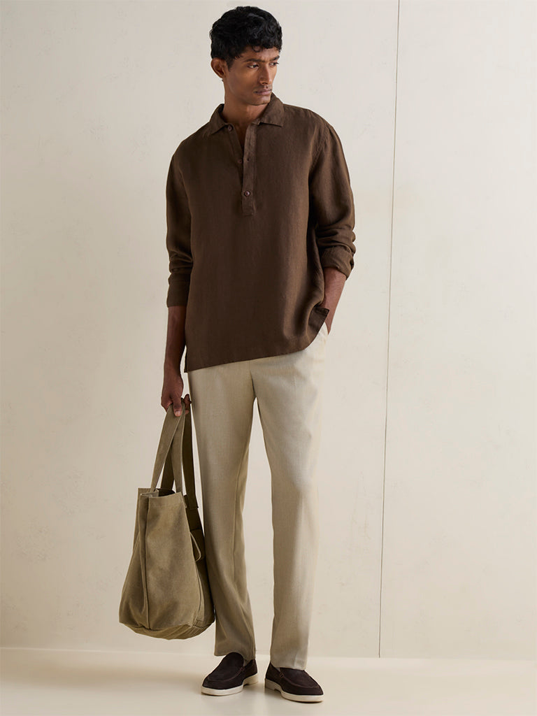 Ascot Dark Brown Relaxed-Fit Linen Shirt