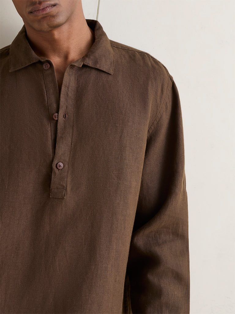 Ascot Dark Brown Relaxed-Fit Linen Shirt