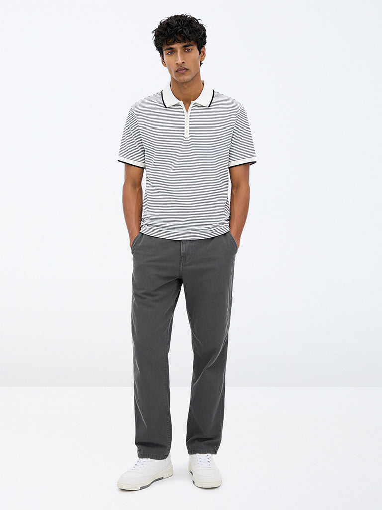 WES Casuals Charcoal Relaxed-Fit Mid-Rise Jeans