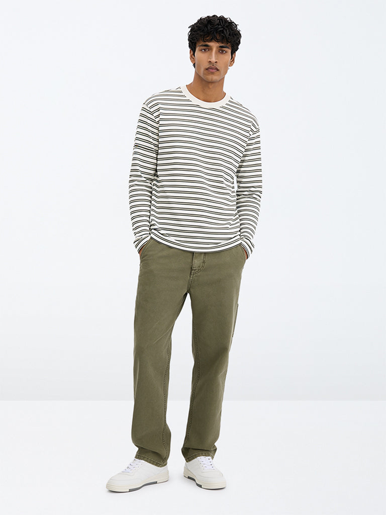 WES Casuals Olive Relaxed-Fit Mid-Rise Jeans