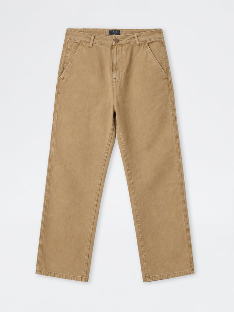 WES Casuals Dark Beige Relaxed-Fit Mid-Rise Jeans