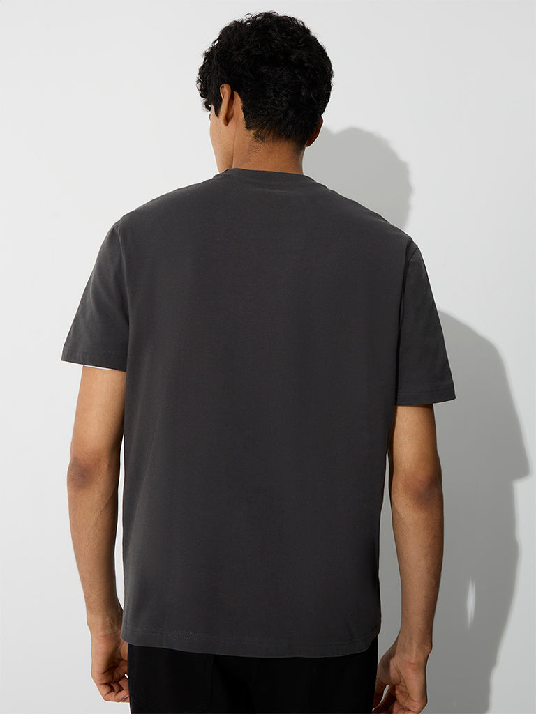 WES Casuals Dark Grey Relaxed-Fit Cotton T-Shirt
