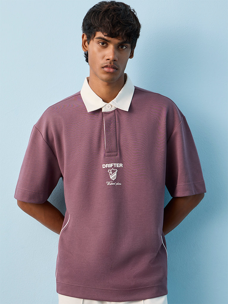 Nuoflexx Lavender Printed Relaxed-Fit Cotton-Blend Polo T-Shirt
