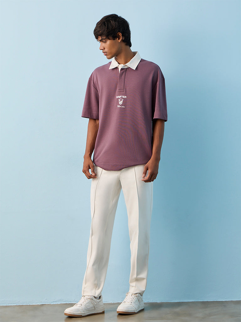 Nuoflexx Lavender Printed Relaxed-Fit Cotton-Blend Polo T-Shirt