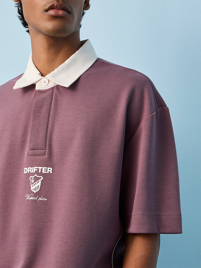 Nuoflexx Lavender Printed Relaxed-Fit Cotton-Blend Polo T-Shirt
