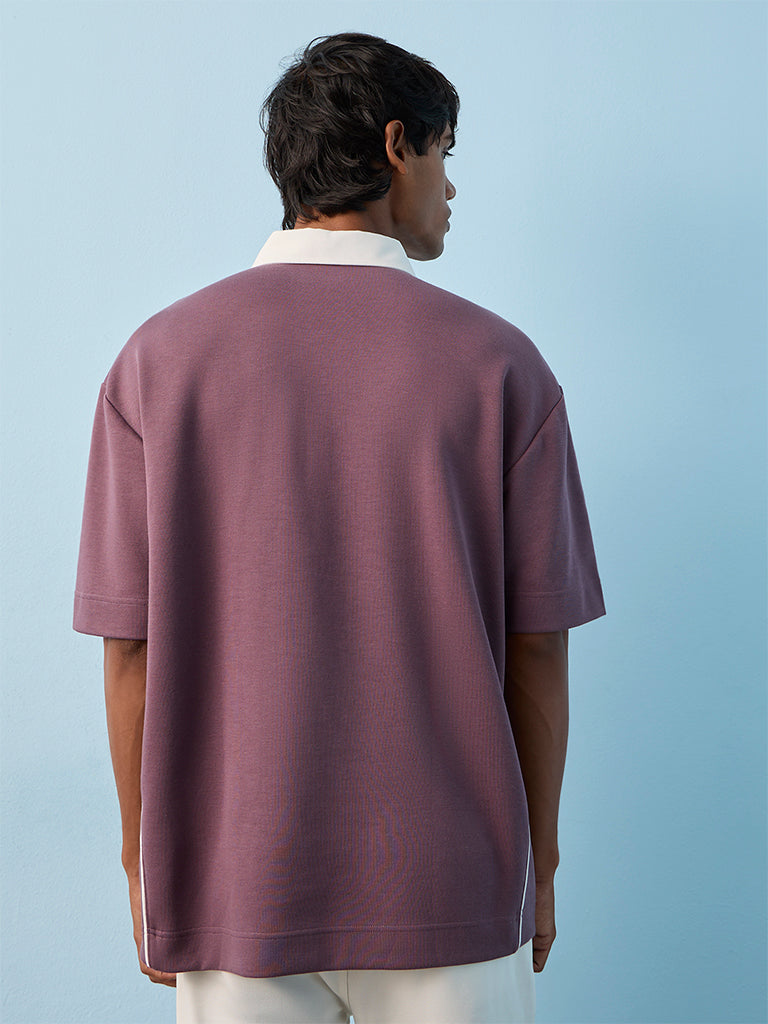 Nuoflexx Lavender Printed Relaxed-Fit Cotton-Blend Polo T-Shirt