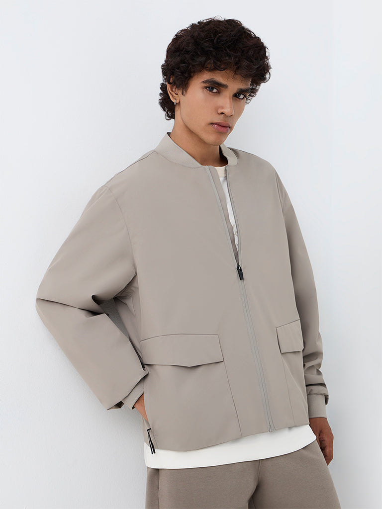 Nuoflexx Light Taupe Relaxed-Fit Bomber Jacket