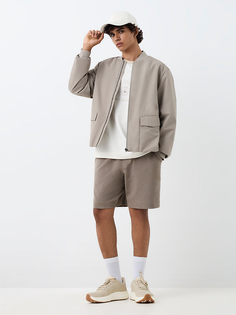 Nuoflexx Light Taupe Relaxed-Fit Bomber Jacket