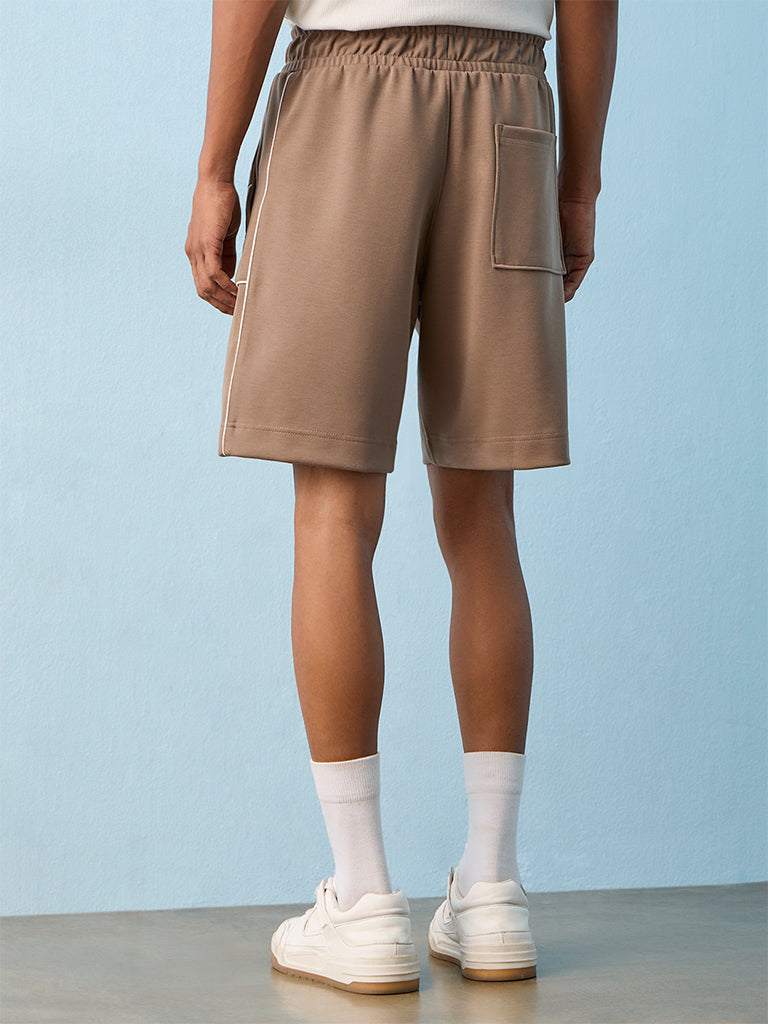 Nuoflexx Taupe Text Embossed Relaxed-Fit Mid-Rise Shorts