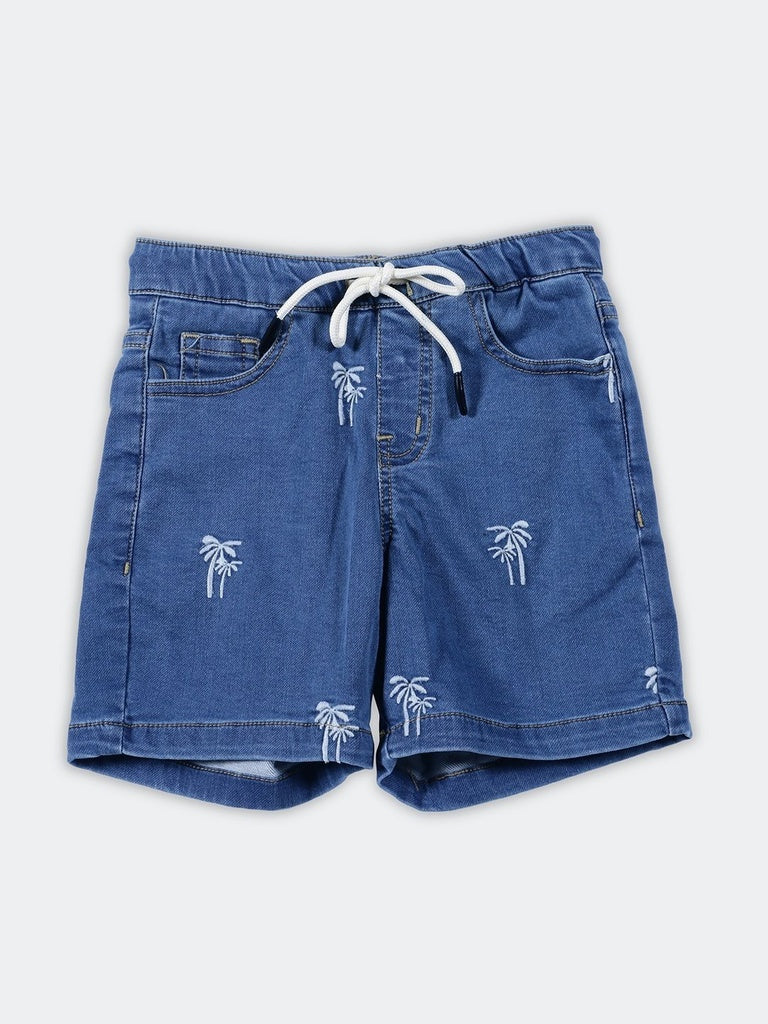 HOP Kids Boys Blue Embroidered Drawstring Denim Shorts