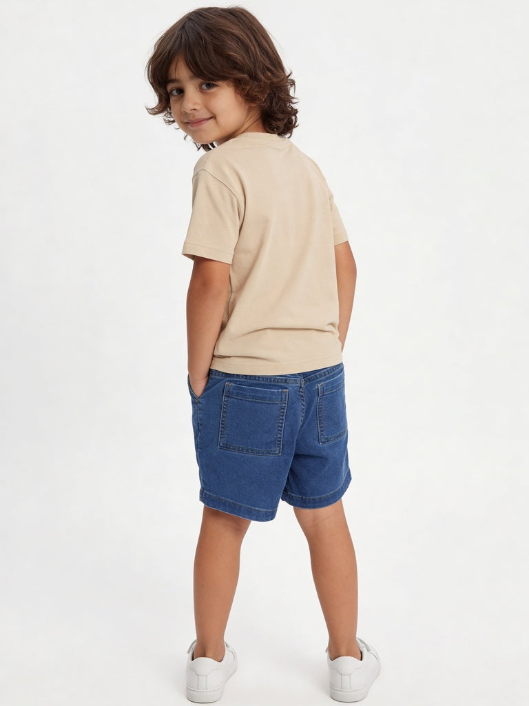 HOP Kids Boys Blue Embroidered Drawstring Denim Shorts
