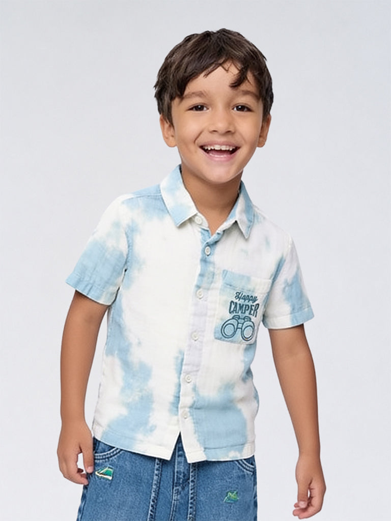 HOP Kids Boys Off-White Tie-Dye Cotton Shirt