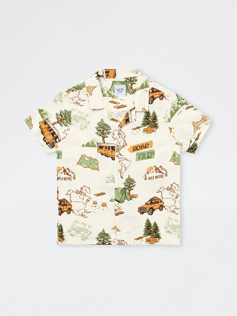 HOP Kids Boys Off-White Printed Shirt