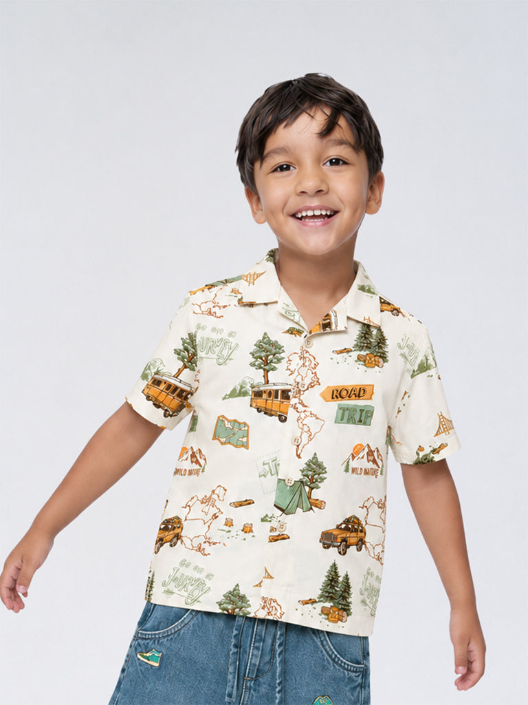 HOP Kids Boys Off-White Printed Shirt