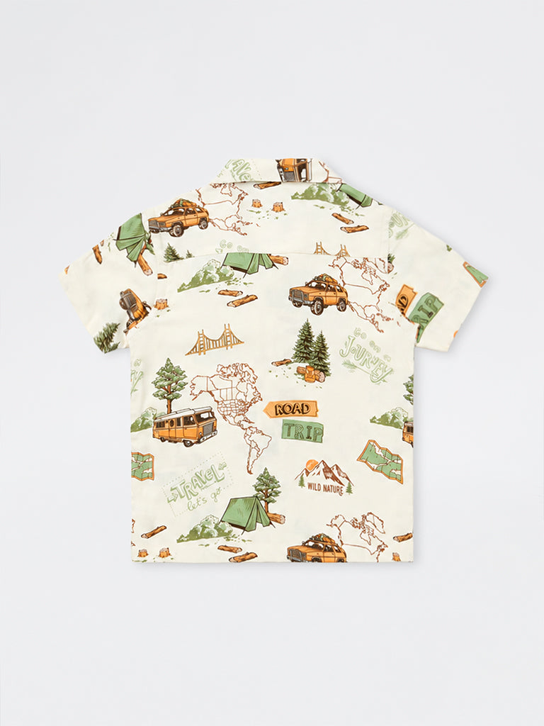 HOP Kids Boys Off-White Printed Shirt