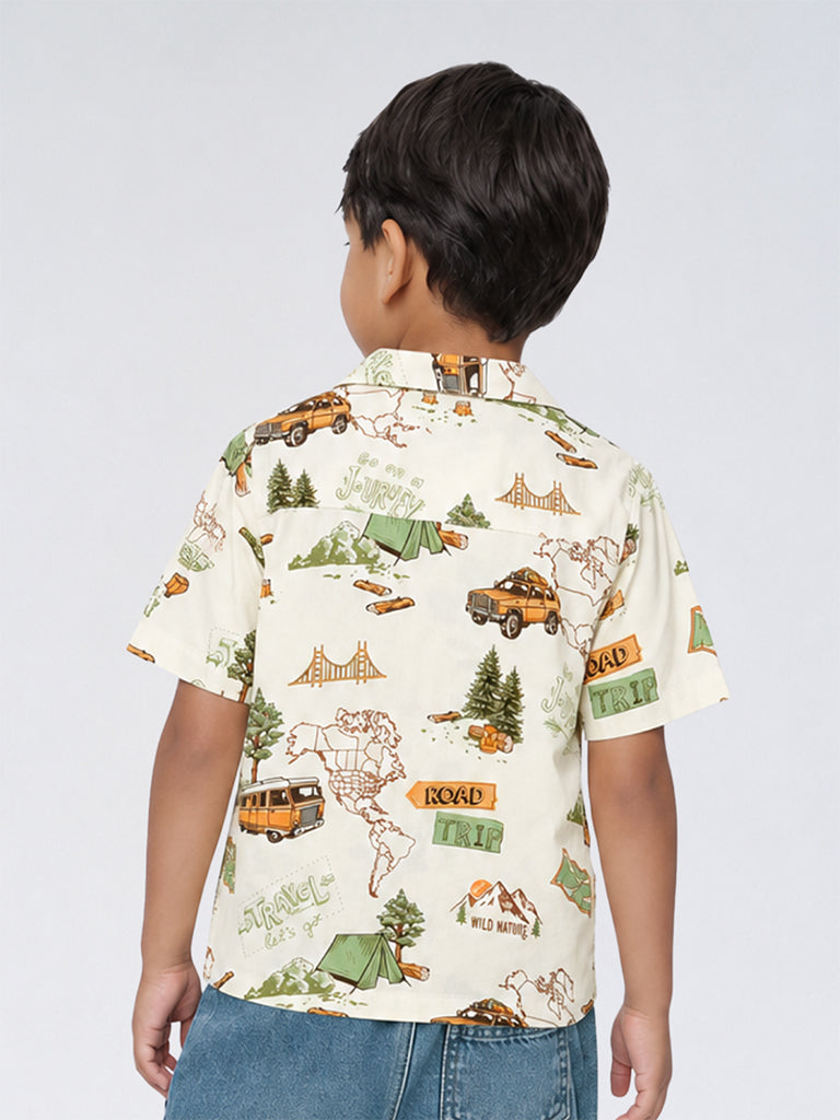 HOP Kids Boys Off-White Printed Shirt
