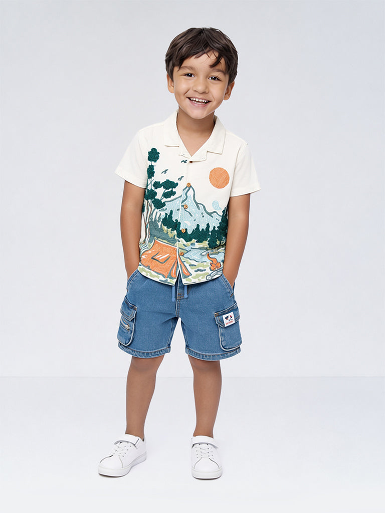 HOP Kids Boys Off-White Nature-Inspired Shirt