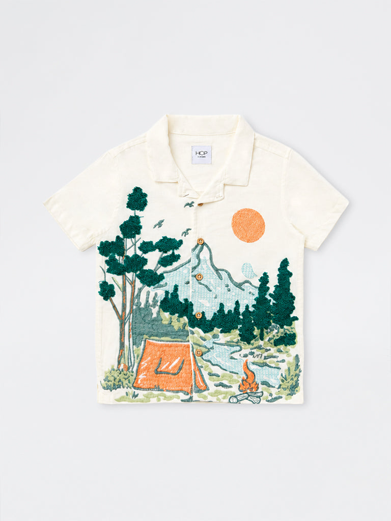 HOP Kids Boys Off-White Nature-Inspired Shirt