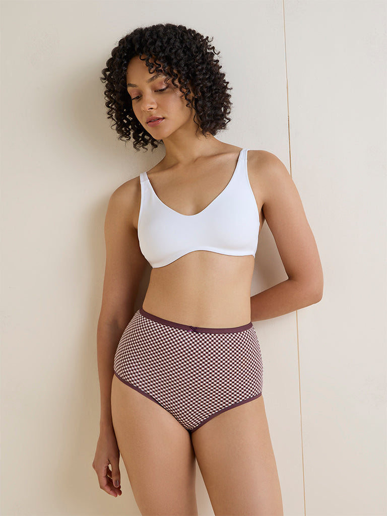Wunderlove Brown Checkered Cotton-Blend Full Briefs - Pack of 3