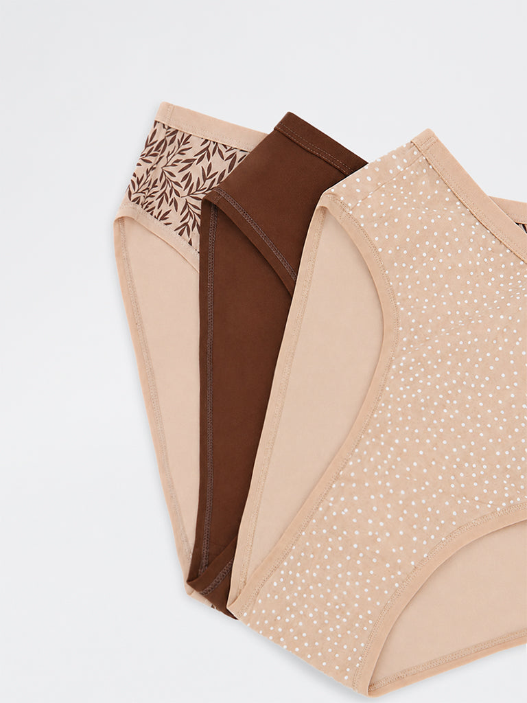 Wunderlove 3 - Pack Printed Cotton-Blend Hi-Leg Briefs