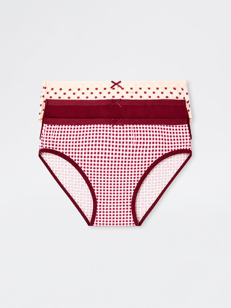 Wunderlove 3-Pack Checkered Cotton-Blend Hi-Leg Briefs