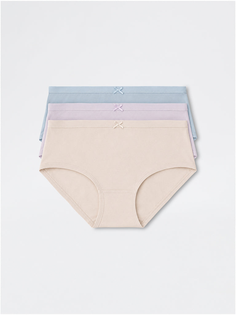 Wunderlove Lavender Solid Cotton-Blend Low-Rise Briefs - Pack of 3