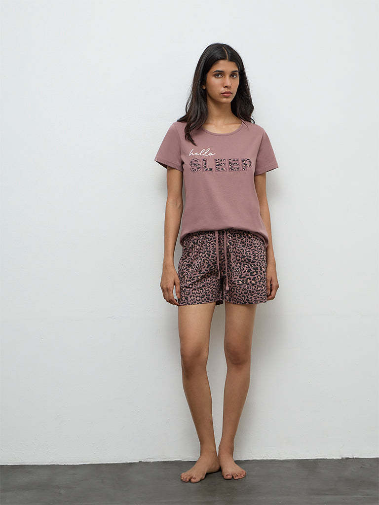 Wunderlove Mauve Typographic Cotton T-Shirt