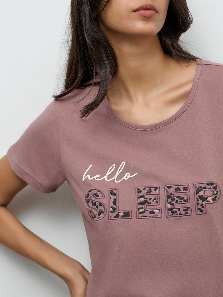 Wunderlove Mauve Typographic Cotton T-Shirt