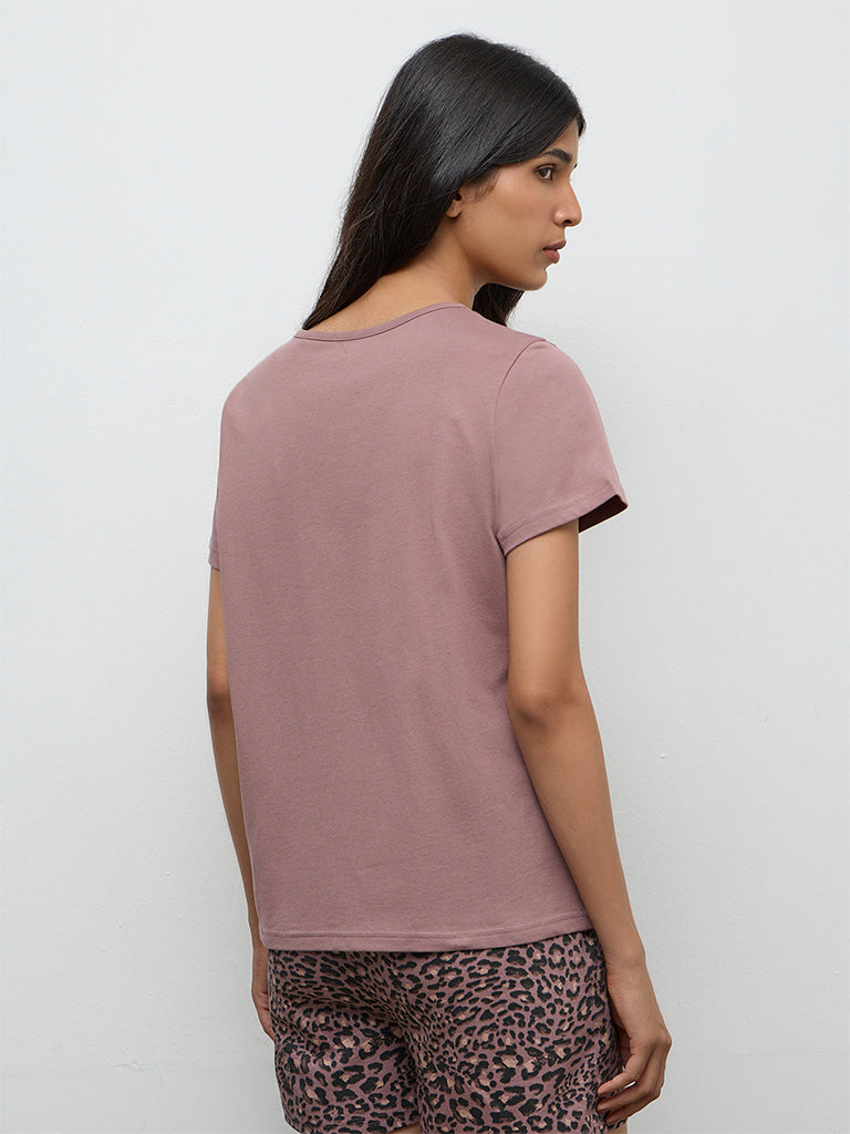 Wunderlove Mauve Typographic Cotton T-Shirt
