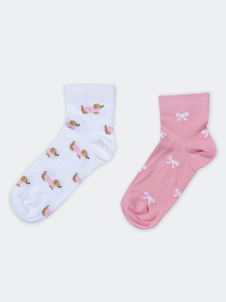 Superstar Pink and White Bow and Character Print Cotton-Blend Ankle Socks