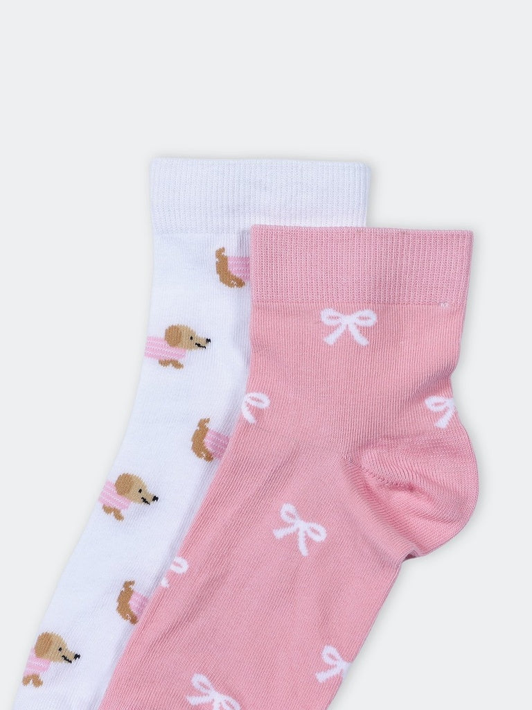Superstar Pink and White Bow and Character Print Cotton-Blend Ankle Socks