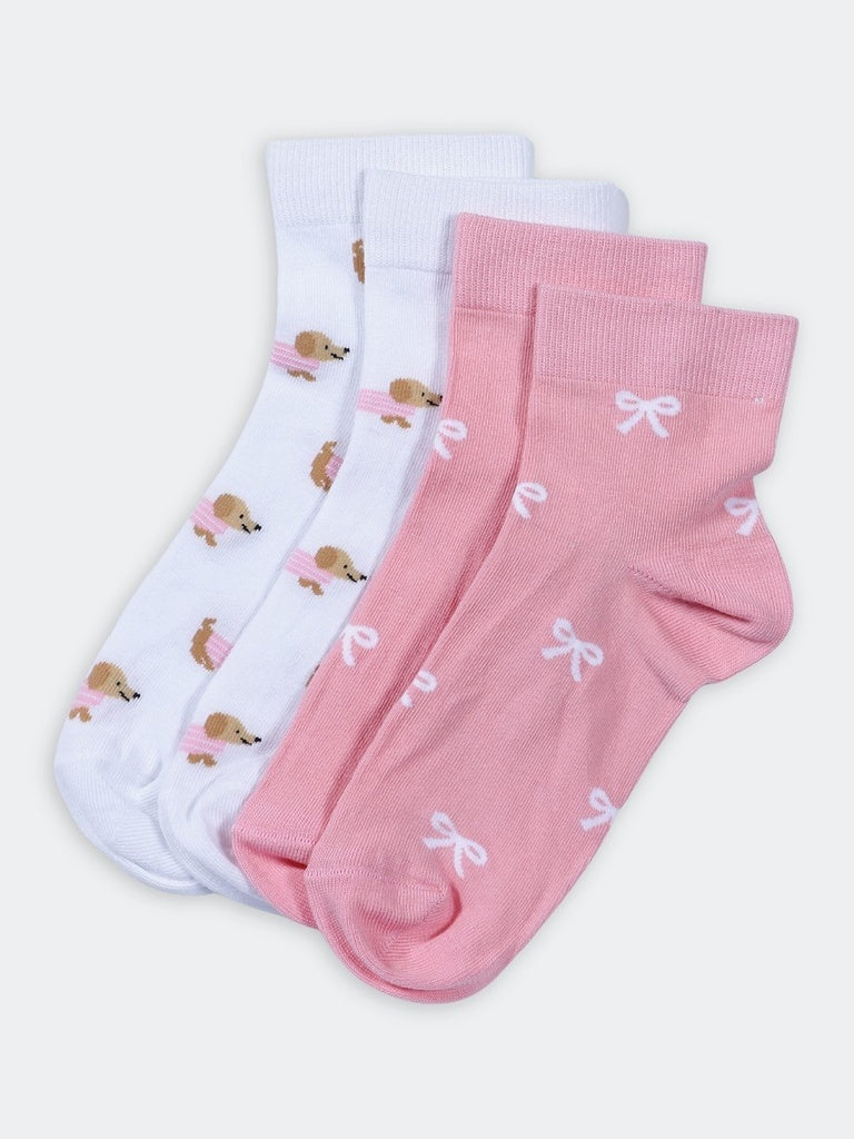 Superstar Pink and White Bow and Character Print Cotton-Blend Ankle Socks