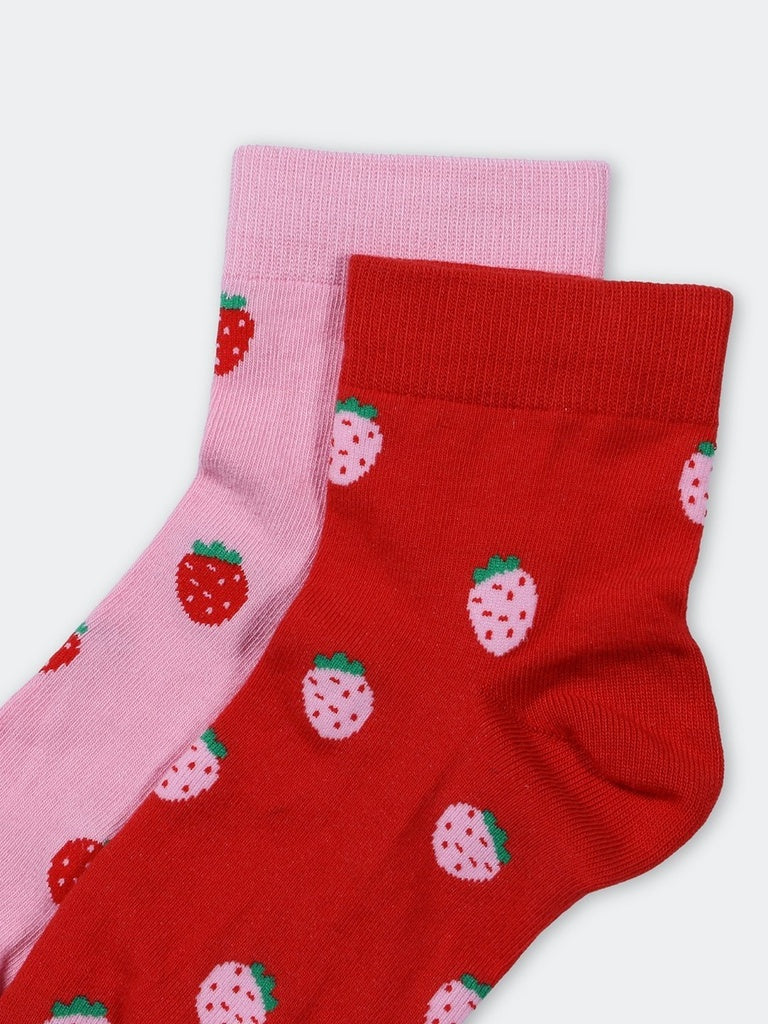 Superstar Red Strawberry Print Nylon Blend Socks