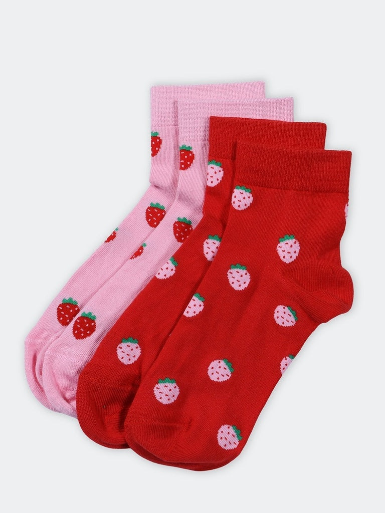 Superstar Red Strawberry Print Nylon Blend Socks