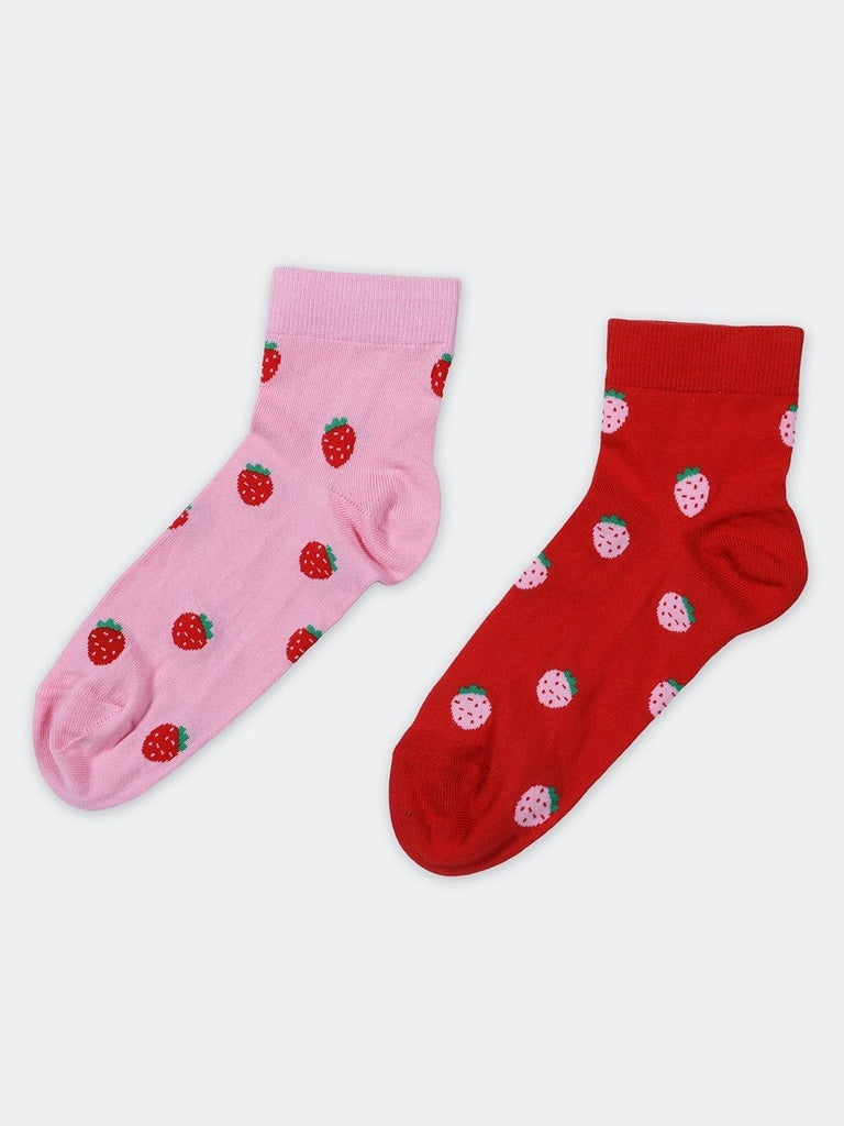 Superstar Red Strawberry Print Nylon Blend Socks