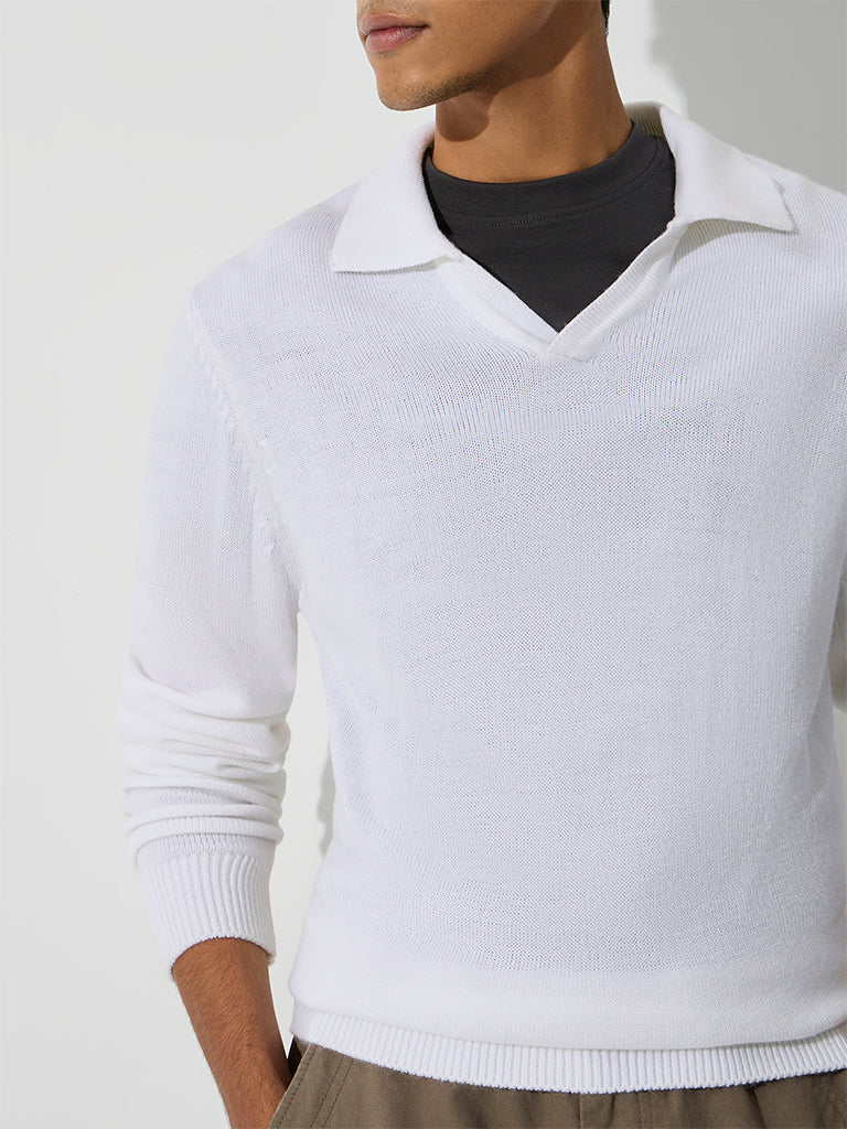 WES Casuals White Solid Relaxed-Fit Sweater