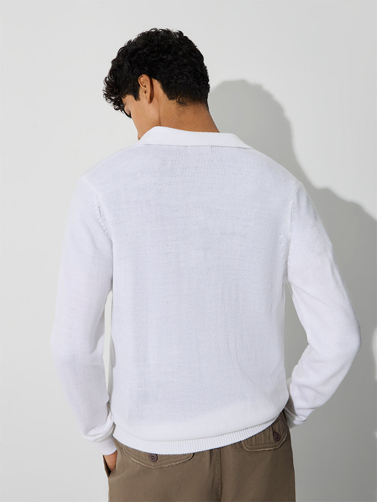 WES Casuals White Solid Relaxed-Fit Sweater